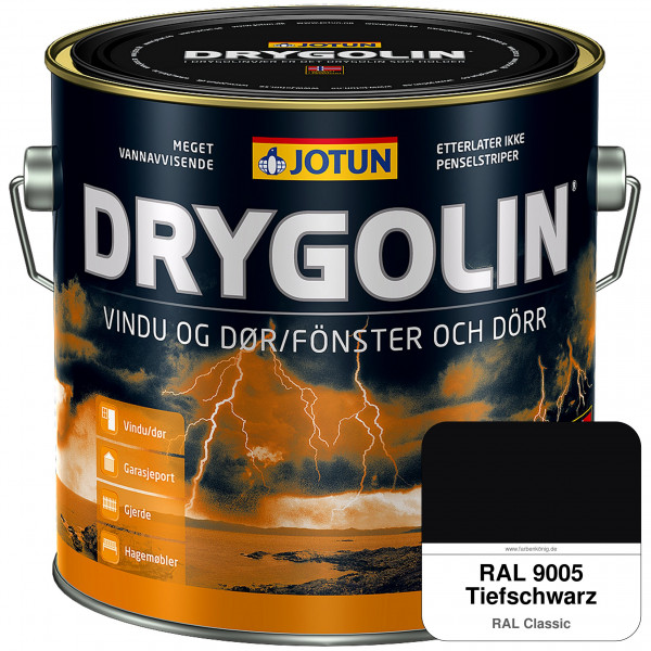 DRYGOLIN Vindu og Dør - wetterbeständige Holzschutzfarbe für Außen (RAL 9005 Tiefschwarz)