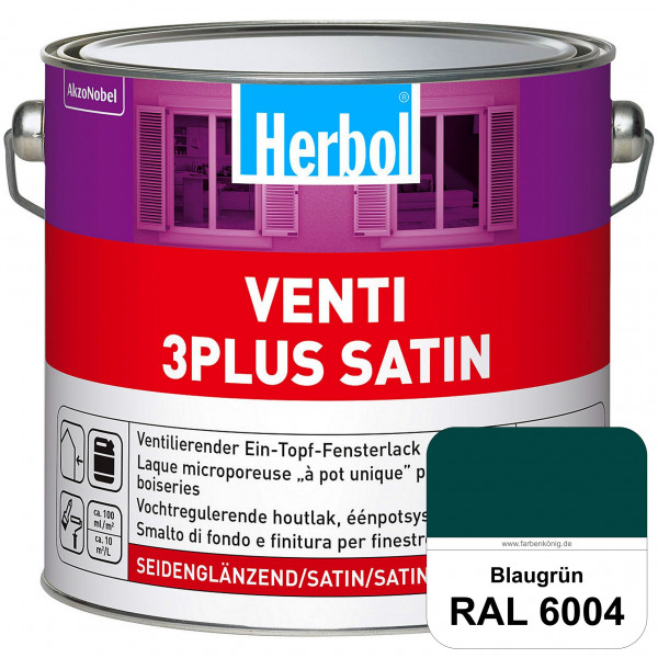 Venti 3Plus Satin (RAL 6004 Blaugrün) feuchtigkeitregulierender & seidenglänzender Ein-Topf-Fensterl