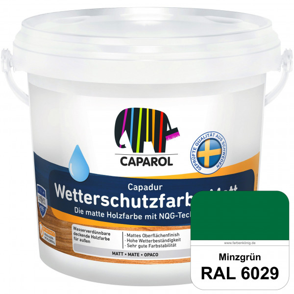 Capadur Wetterschutzfarbe Matt (RAL 6029 Minzgrün) matte Holzfarbe mit NQG-Technologie für außen