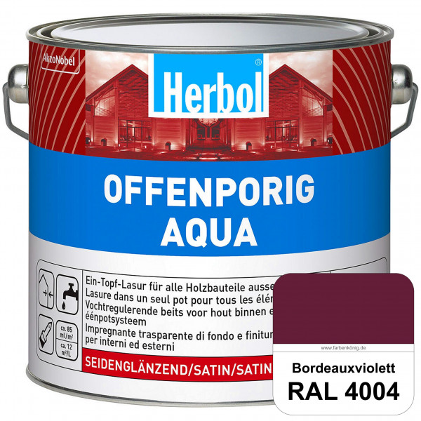 Offenporig Aqua (RAL 4004 Bordeauxviolett) Wasserverdünnbar & hochwertige Ein-Topf-Holzlasur - Feuch