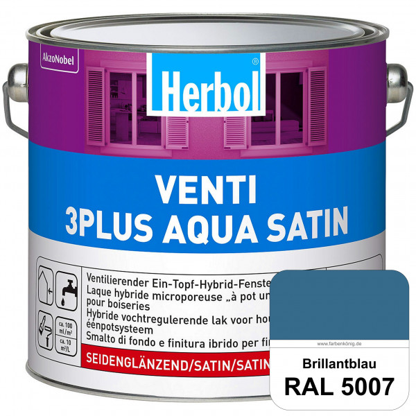 Venti 3Plus Aqua Satin (RAL 5007 Brillantblau) wasserbasierter & feuchtigkeitregulierender Ein-Topf-