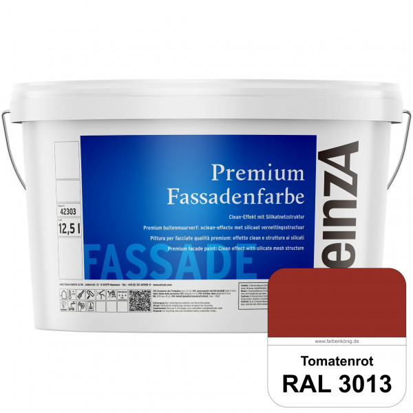 einzA Premium Fassadenfarbe (RAL 3013 Tomatenrot) Hochwertige Fassadenfarbe mit Clean-Effekt