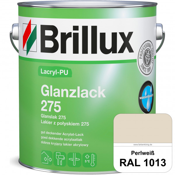 Lacryl-PU Glanzlack 275 (RAL 1013 Perlweiß) Glänzender Lack (wasserbasiert) für z. B. Holz, Zink, Al