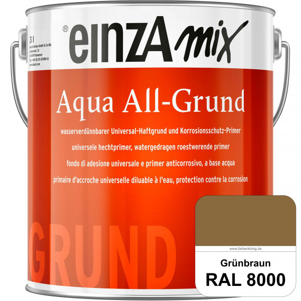 einzA Aqua All-Grund (RAL 8000 Grünbraun) Wasserverdünnbarer Haftgrund & Korrosionsschutz-Primer