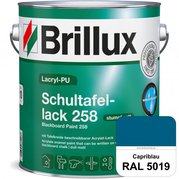 Lacryl-PU Schultafellack 258 (RAL 5019 Capriblau) wasserbasierter und matter Schultafellack (innen)