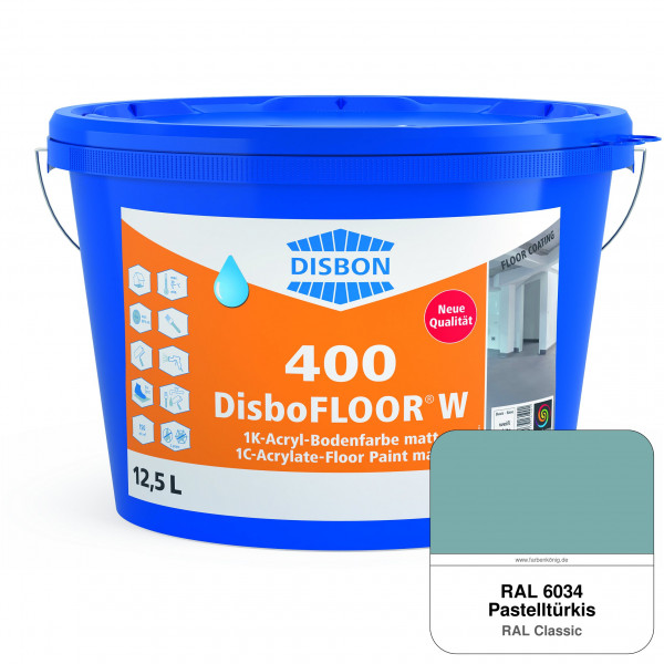 DisboFLOOR W 400 1K-Acryl-Bodenfarbe (RAL 6034 Pastelltürkis)