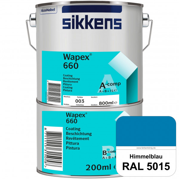Wapex 660 Set (RAL 5015 Himmelblau) seidenglänzende 2K-Epoxidharzlack für Böden & Wände (innen)