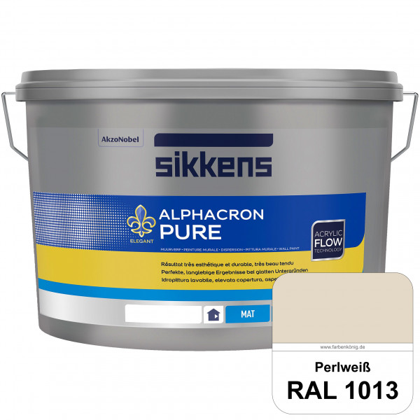 Alphacron Pure (RAL 1013 Perlweiß) Edelmatte & hochertige Premium Wandfarbe für glatte Untergründe.