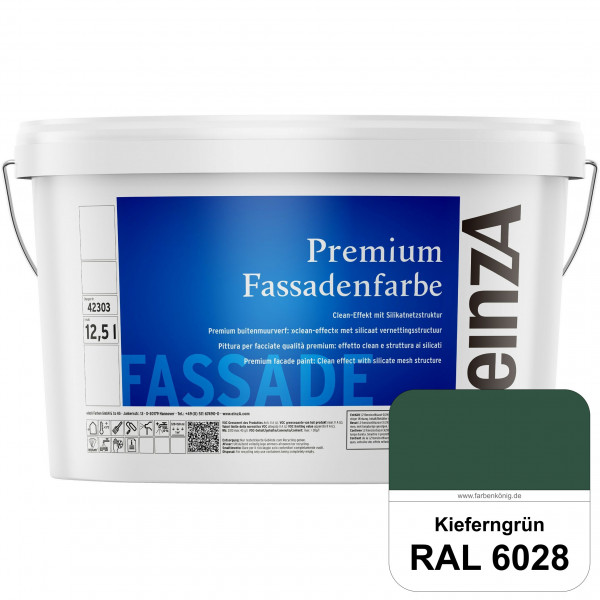 einzA Premium Fassadenfarbe (RAL 6028 Kieferngrün) Hochwertige Fassadenfarbe mit Clean-Effekt