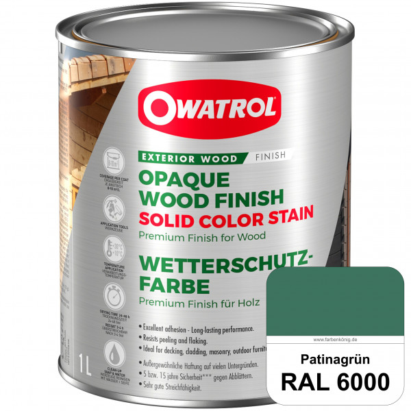 Solid Color Stain (RAL 6000 Patinagrün) deckende und matte Wetterschutzfarbe außen