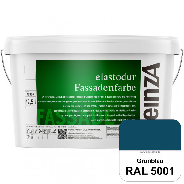 einzA elastodur Fassadenfarbe (RAL 5001 Grünblau) UV-vernetzendes & rissüberbrückendes Fassadenfarbe