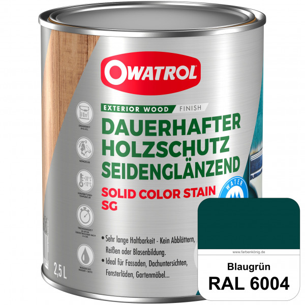 Solid Color Stain SG (RAL 6004 Blaugrün) deckende und seidenglänzende Wetterschutzfarbe außen