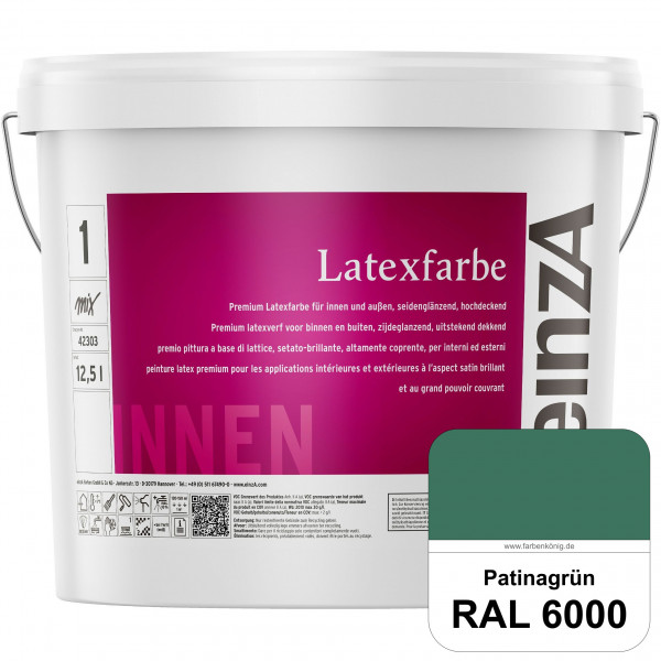 einzA Latexfarbe Premium (RAL 6000 Patinagrün) Hochwertige scheuerbeständige seidenglänzende Latexfa