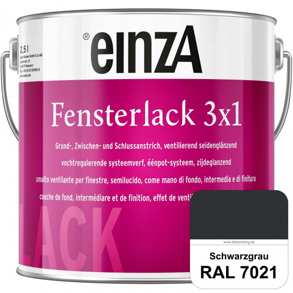 einzA Fensterlack 3 x 1 (RAL 7021 Schwarzgrau) wetterbeständiger & seidenglänzender Fensterlack