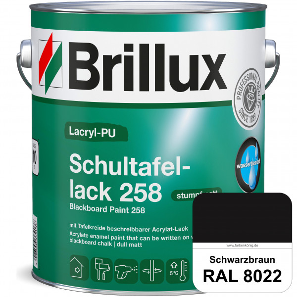 Lacryl-PU Schultafellack 258 (RAL 8022 Schwarzbraun) wasserbasierter und matter Schultafellack (inne