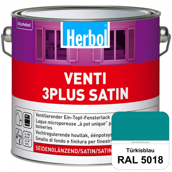 Venti 3Plus Satin (RAL 5018 Türkisblau) feuchtigkeitregulierender & seidenglänzender Ein-Topf-Fenste