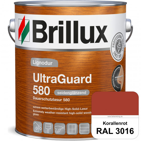 Lignodur UltraGuard 580 (Dauerschutzlasur 580) RAL 3016 Korallenrot
