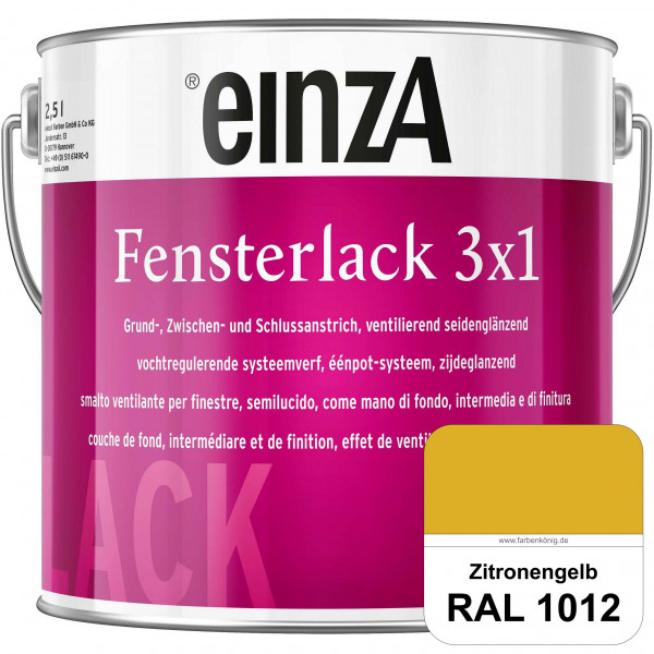 einzA Fensterlack 3 x 1 (RAL 1012 Zitronengelb) wetterbeständiger & seidenglänzender Fensterlack