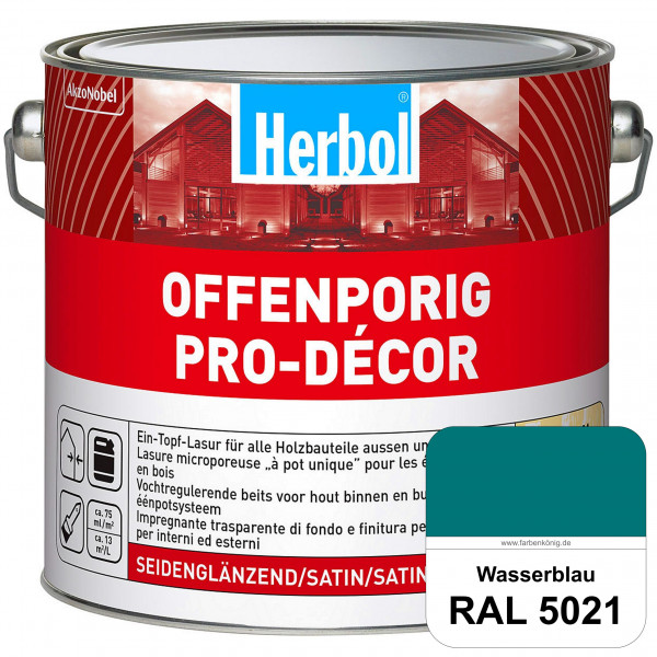 Herbol Offenporig Pro-Décor (RAL 5021 Wasserblau) Hochwertige Ein-Topf-Holzlasur mit 2-Phasen-UV-Sch