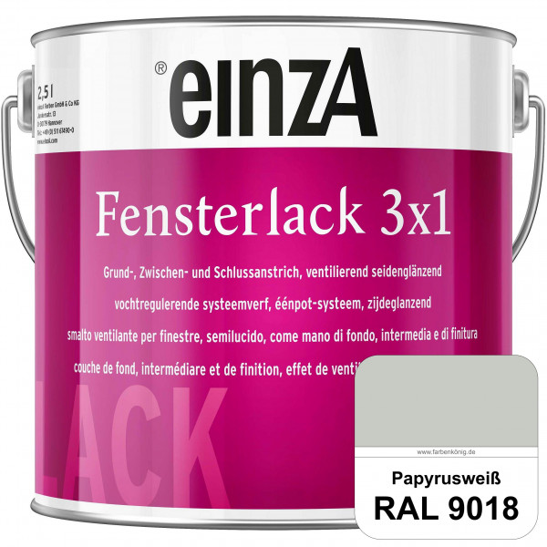 einzA Fensterlack 3 x 1 (RAL 9018 Papyrusweiß) wetterbeständiger & seidenglänzender Fensterlack
