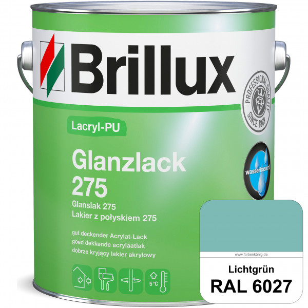 Lacryl-PU Glanzlack 275 (RAL 6027 Lichtgrün) Glänzender Lack (wasserbasiert) für z. B. Holz, Zink, A