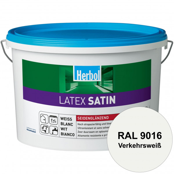 Latex Satin (RAL 9016 Verkehrsweiß) Seidenglänzende Latexfarbe mit hoher Strapazierfähigkeit