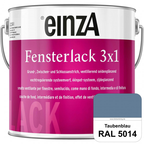einzA Fensterlack 3 x 1 (RAL 5014 Taubenblau) wetterbeständiger & seidenglänzender Fensterlack