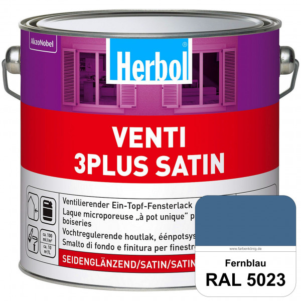 Venti 3Plus Satin (RAL 5023 Fernblau) feuchtigkeitregulierender & seidenglänzender Ein-Topf-Fensterl