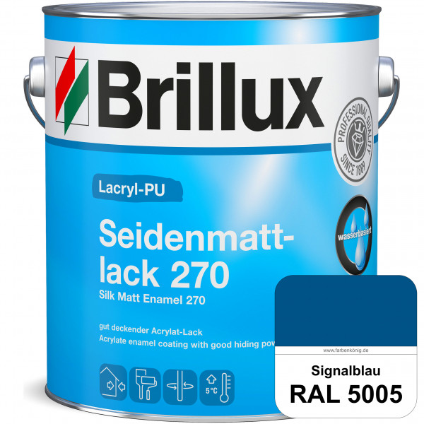 Lacryl-PU Seidenmattlack 270 (RAL 5005 Signalblau) PU-verstärkt (wasserbasiert) für außen und innen