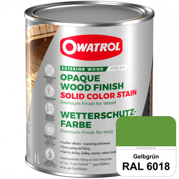 Solid Color Stain (RAL 6018 Gelbgrün) deckende und matte Wetterschutzfarbe außen