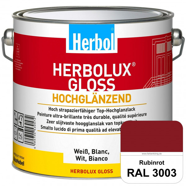 Herbolux Gloss (RAL 3003 Rubinrot) strapazierfähiger Top-Hochglanzlack (lösemittelhaltig) für innen