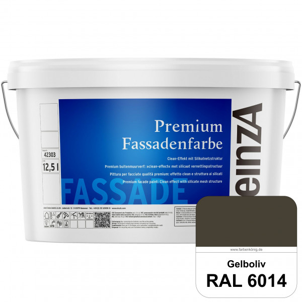 einzA Premium Fassadenfarbe (RAL 6014 Gelboliv) Hochwertige Fassadenfarbe mit Clean-Effekt