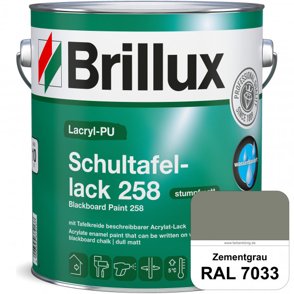 Lacryl-PU Schultafellack 258 (RAL 7033 Zementgrau) wasserbasierter und matter Schultafellack (innen)