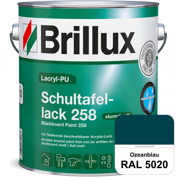 Lacryl-PU Schultafellack 258 (RAL 5020 Ozeanblau) wasserbasierter und matter Schultafellack (innen)