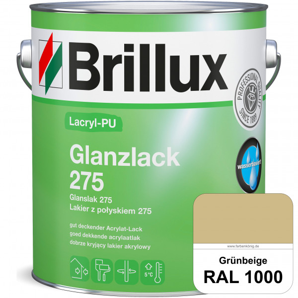 Lacryl-PU Glanzlack 275 (RAL 1000 Grünbeige) Glänzender Lack (wasserbasiert) für z. B. Holz, Zink, A