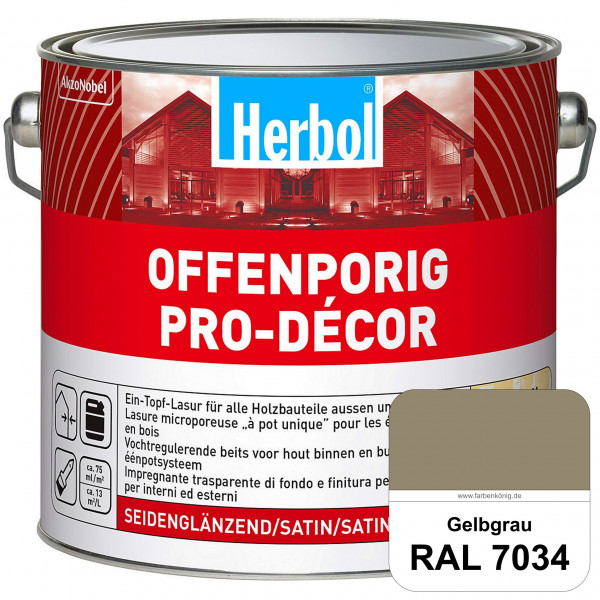 Herbol Offenporig Pro-Décor (RAL 7034 Gelbgrau) Hochwertige Ein-Topf-Holzlasur mit 2-Phasen-UV-Schut