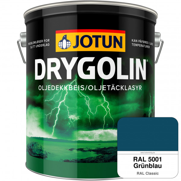 DRYGOLIN Oljedekkbeis - Deckende & wetterbeständige Öllasur für Außen (RAL 5001 Grünblau)