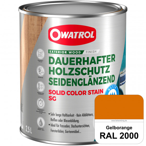 Solid Color Stain SG (RAL 2000 Gelborange) deckende und seidenglänzende Wetterschutzfarbe außen