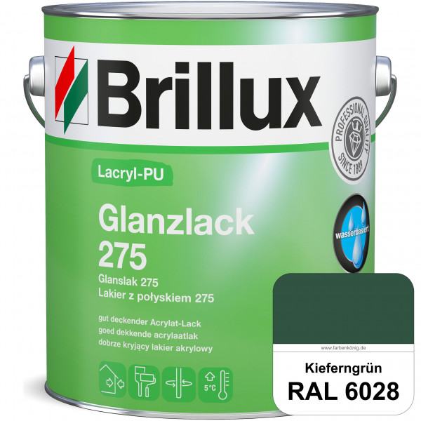 Lacryl-PU Glanzlack 275 (RAL 6028 Kieferngrün) Glänzender Lack (wasserbasiert) für z. B. Holz, Zink,