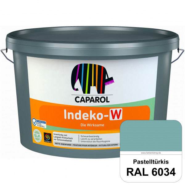Indeko-W (RAL 6034 Pastelltürkis) Matte Kunstharz-Innenfarbe mit Langzeit-Filmschutz vor Schimmelbef