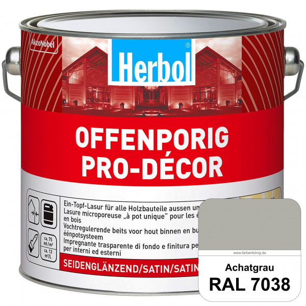 Herbol Offenporig Pro-Décor (RAL 7038 Achatgrau) Hochwertige Ein-Topf-Holzlasur mit 2-Phasen-UV-Schu