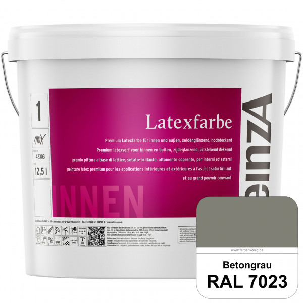 einzA Latexfarbe Premium (RAL 7023 Betongrau) Hochwertige scheuerbeständige seidenglänzende Latexfar
