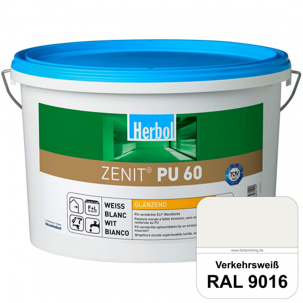 Zenit PU 60 (RAL 9016 Verkehrsweiß) glänzende und strapazierfähige PU-Wandfarbe