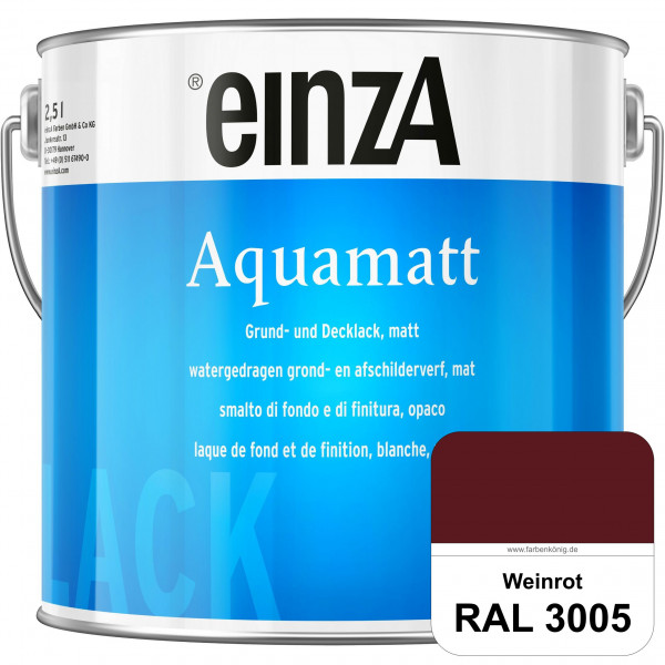 einzA Aquamatt (RAL 3005 Weinrot) Wasserverdünnbare Vorstreichfarbe & matte Lackfarbe
