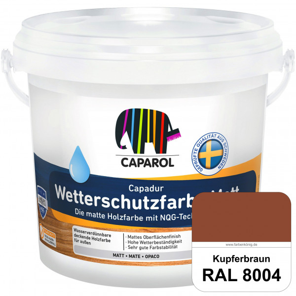 Capadur Wetterschutzfarbe Matt (RAL 8004 Kupferbraun) matte Holzfarbe mit NQG-Technologie für außen