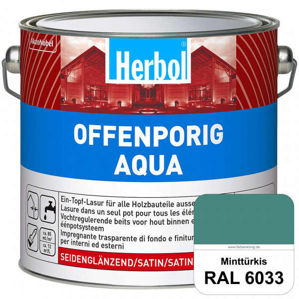 Offenporig Aqua (RAL 6033 Minttürkis) Wasserverdünnbar & hochwertige Ein-Topf-Holzlasur - Feuchtesch