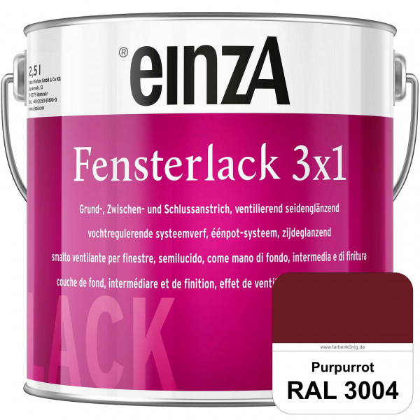 einzA Fensterlack 3 x 1 (RAL 3004 Purpurrot) wetterbeständiger & seidenglänzender Fensterlack