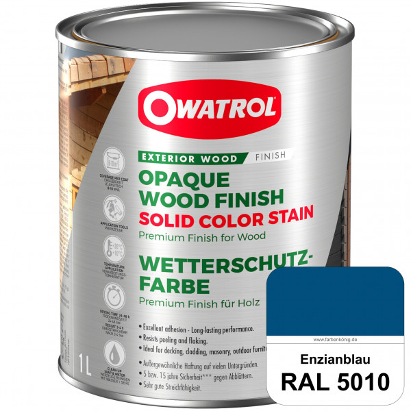 Solid Color Stain (RAL 5010 Enzianblau) deckende und matte Wetterschutzfarbe außen
