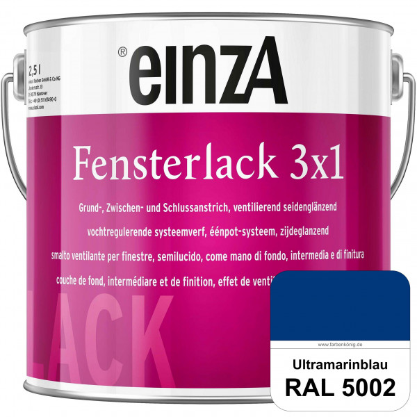einzA Fensterlack 3 x 1 (RAL 5002 Ultramarinblau) wetterbeständiger & seidenglänzender Fensterlack