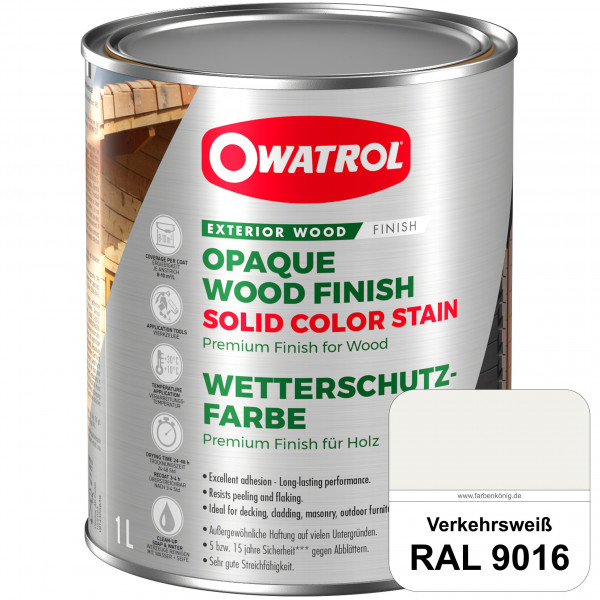Solid Color Stain (RAL 9016 Verkehrsweiß) deckende und matte Wetterschutzfarbe außen